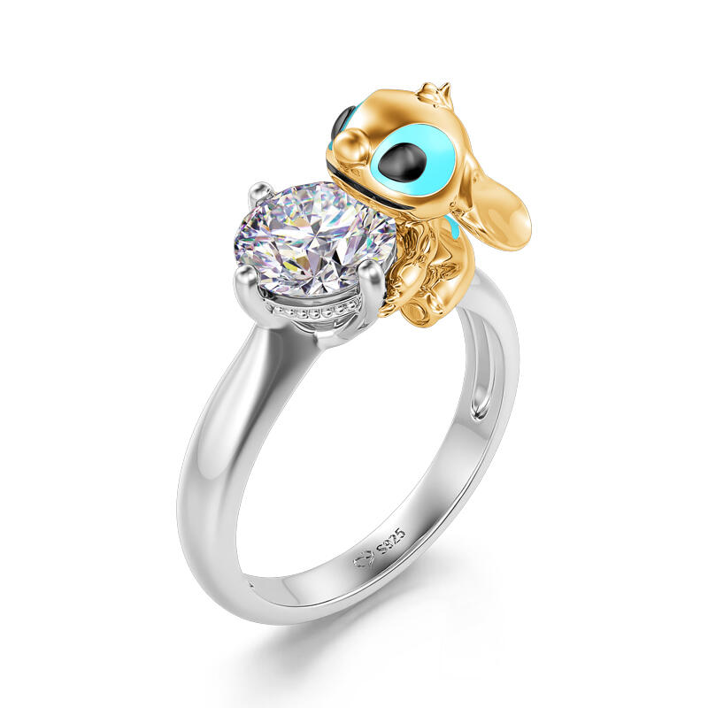 Hug me Anillo de plata de ley corte redondo en forma de pequeño monstruo
