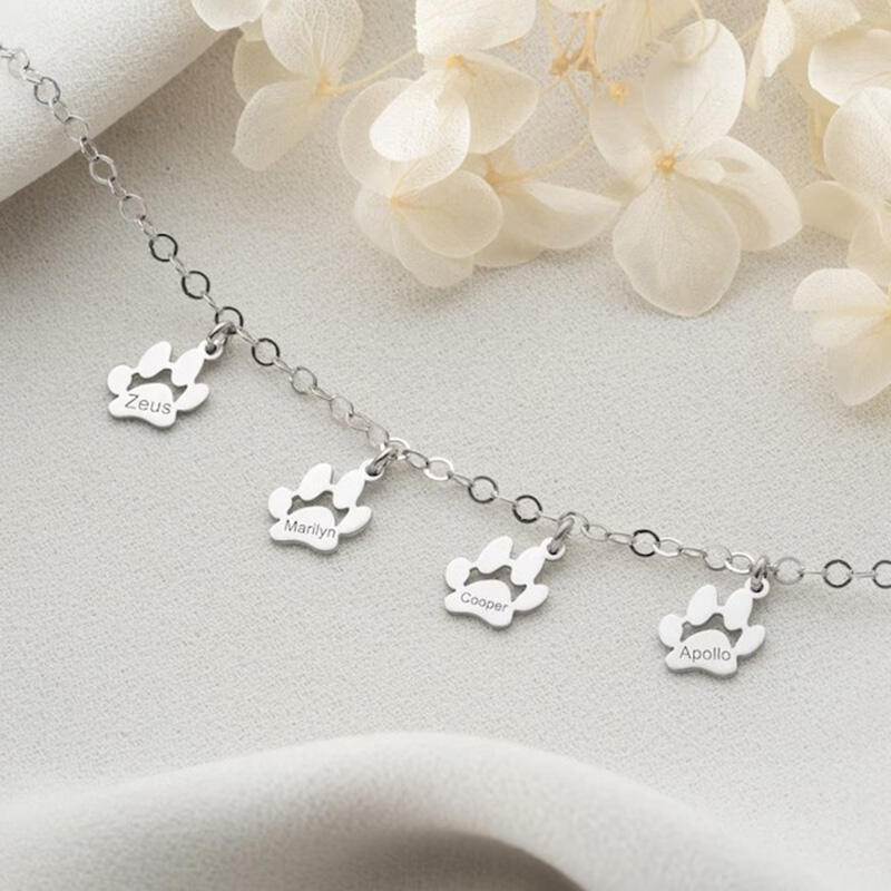Personalized Name Anklet with Pet Paw Prints Pattern Cute Gift for Pet Lover
