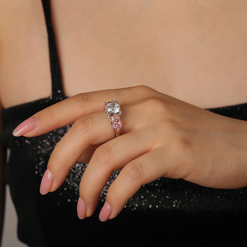 Jeulia "Pink Heart" Art Deco Owl Ring Sterling Silver