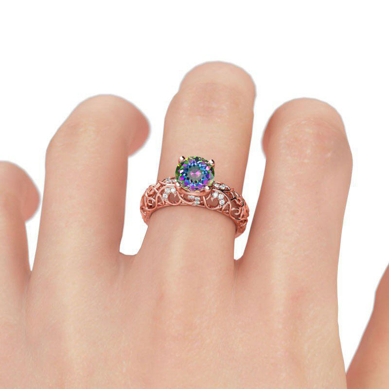 Jeulia Anillo Con Tono De Rosa Dorado De Talla Redonda En Plata De Ley