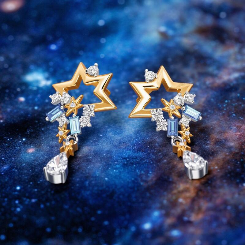 Jeulia Luna Astra Pendientes con Estrella Celestial Caída