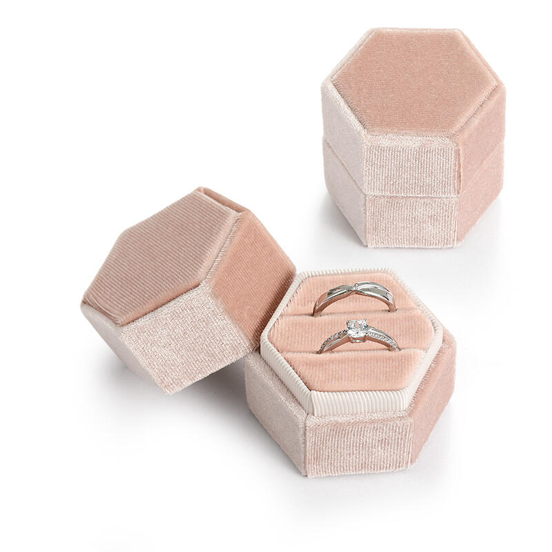 Jeulia Vintage Pink Velvet Hexagonal Couple Ring Box