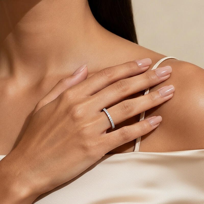 Jeulia Milgrain Eternity Sterling Silver Band