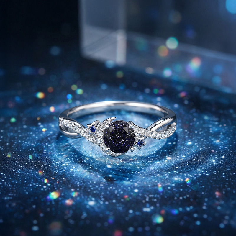 joy(プロフページ ティアブルー　ムーンライト Jeulia Twist Blue Sandstone Ring with Star Moon Motifs - Jeulia