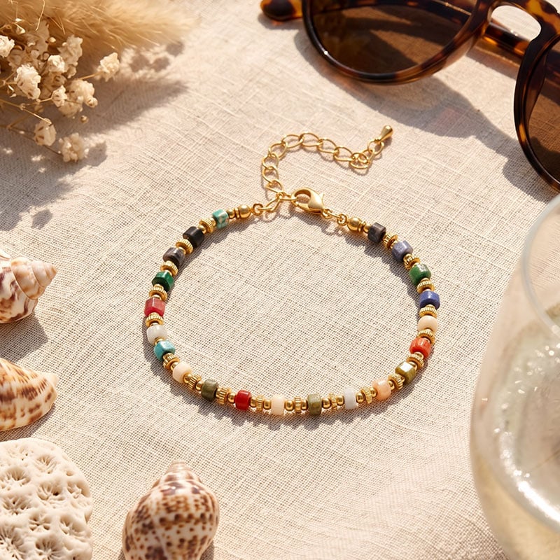 Boho Multicolor Semi-Precious Stone Beaded Bracelet