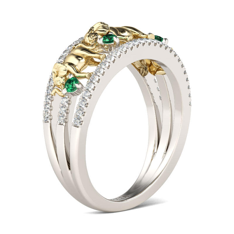 Jeulia Two Tone Round Cut Sterling Silver Elephant Ring