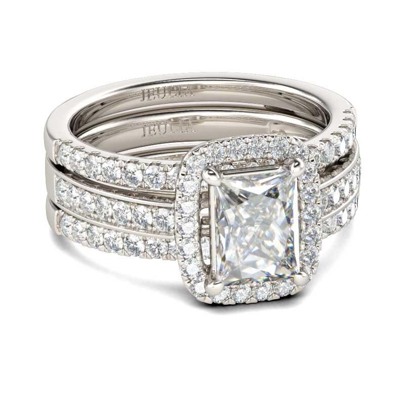 Jeulia Halo Radiant Cut Sterling Silver Enhancer Ring Set