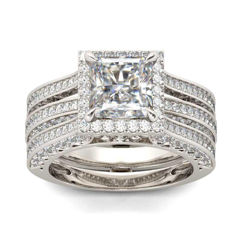 Jeulia Halo Princess Cut Sterling Silver Ring Set
