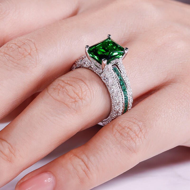 Jeulia Interchangeable Radiant Cut Sterling Silver Ring Set