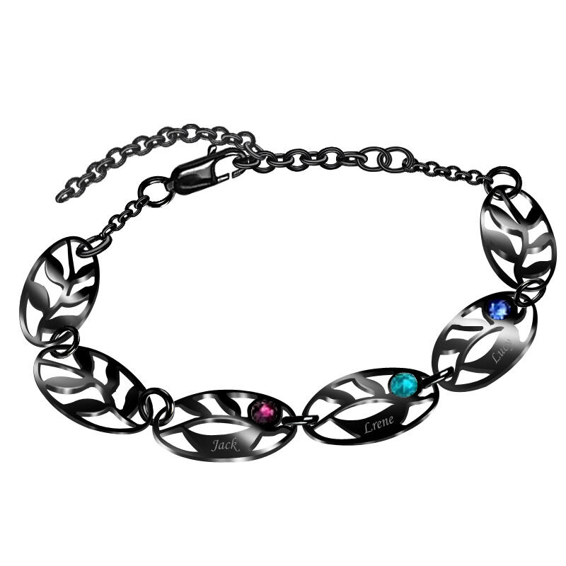 葉 リーフデザイン ネーム 刻印 誕生石 ブレスレット