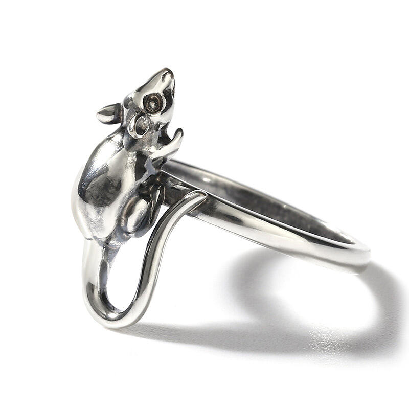 Jeulia Anillo de plata de ley con forma de ratón para hombre