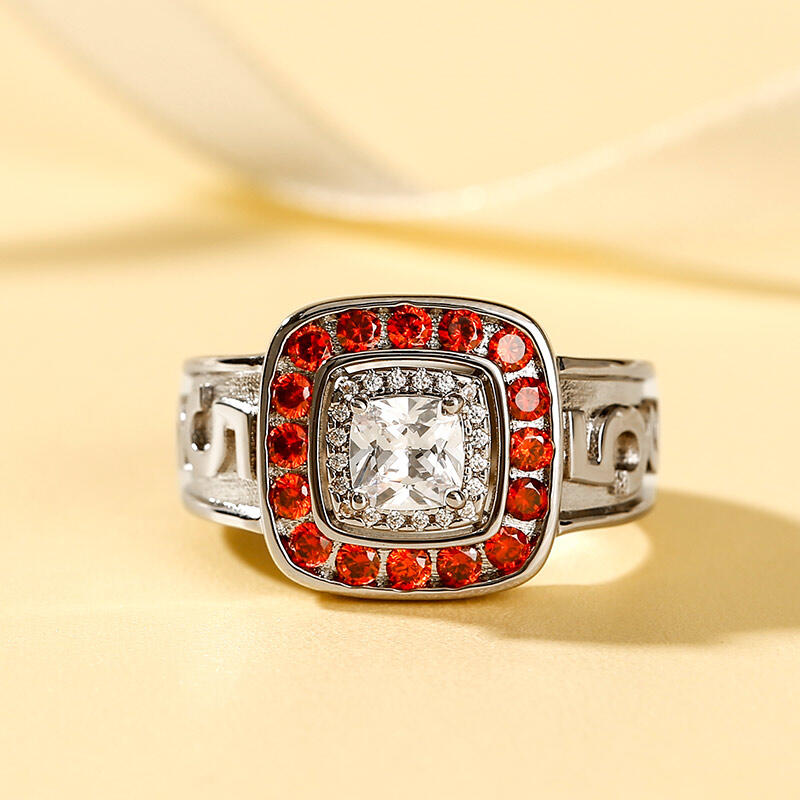 Jeulia Anillo personalizado de plata de ley con doble halo de corte cojín