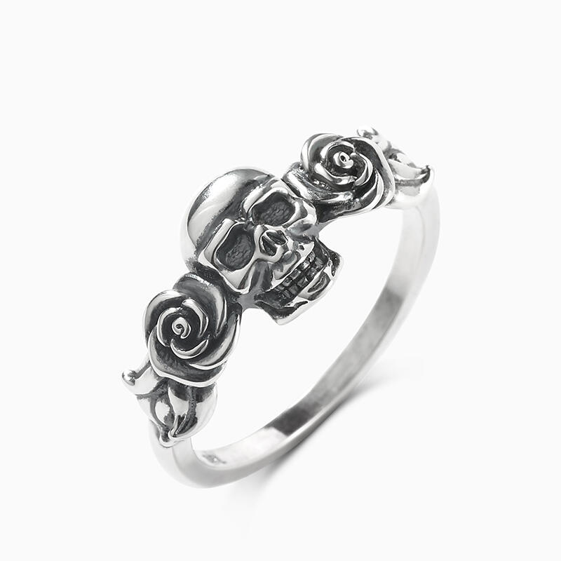 Jeulia "Rose Flower" Skull Sterling Silver Ring