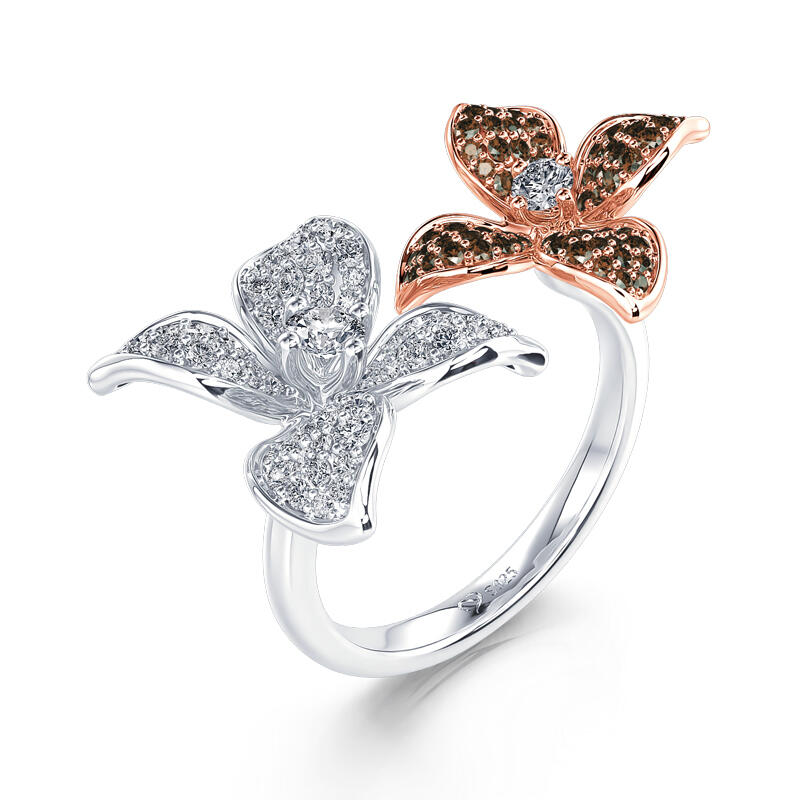 Jeulia "Two Loves" Double Flower Sterling Silver Ring