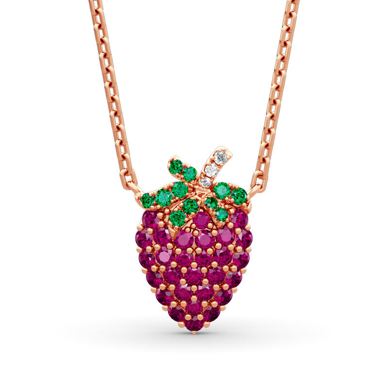 Jeulia "Summer Fruit" Strawberry Design Sterling Silver Necklace