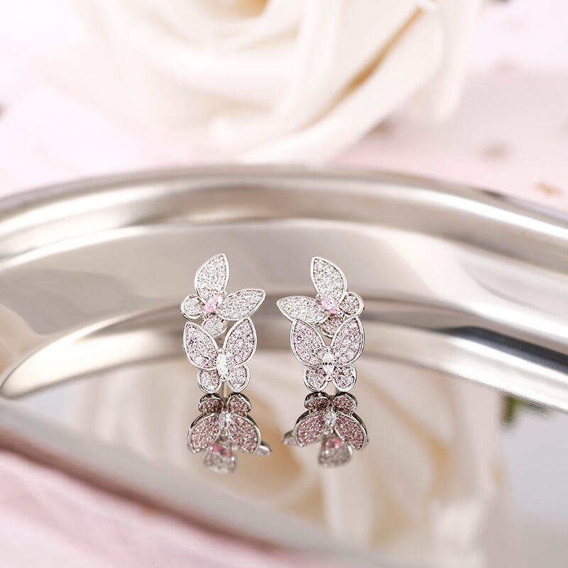 Jeulia "Spring is Coming" Two Butterfly Sterling Silver Earrings