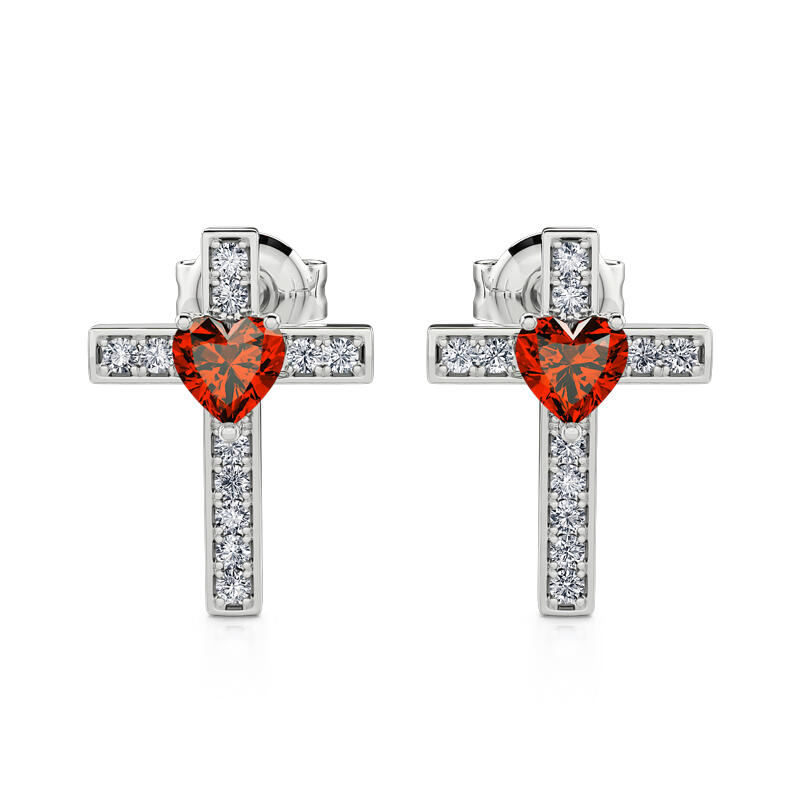 Jeulia Pendientes en plata de ley con diseño en forma de corazón y cruz