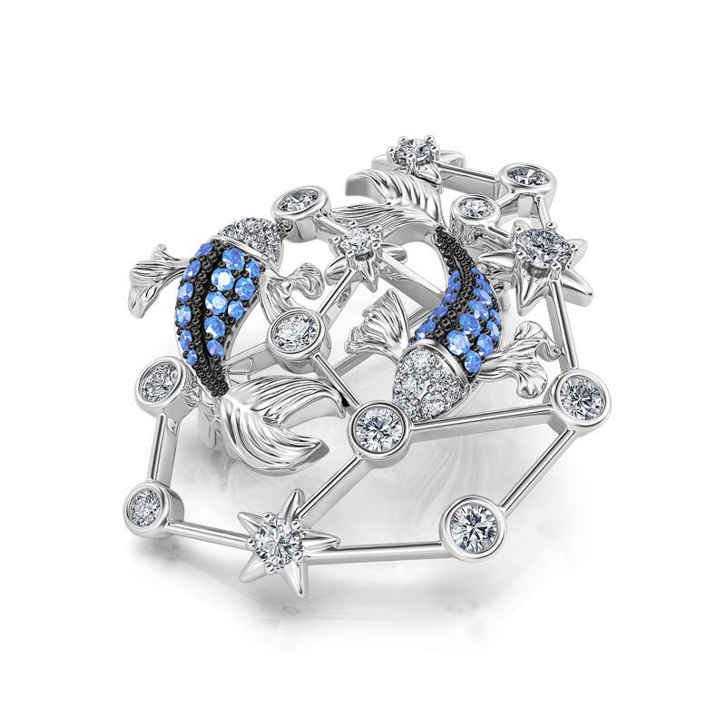 Jeulia "Mystical Pisces" Constellation Design Sterling Silver Brooch