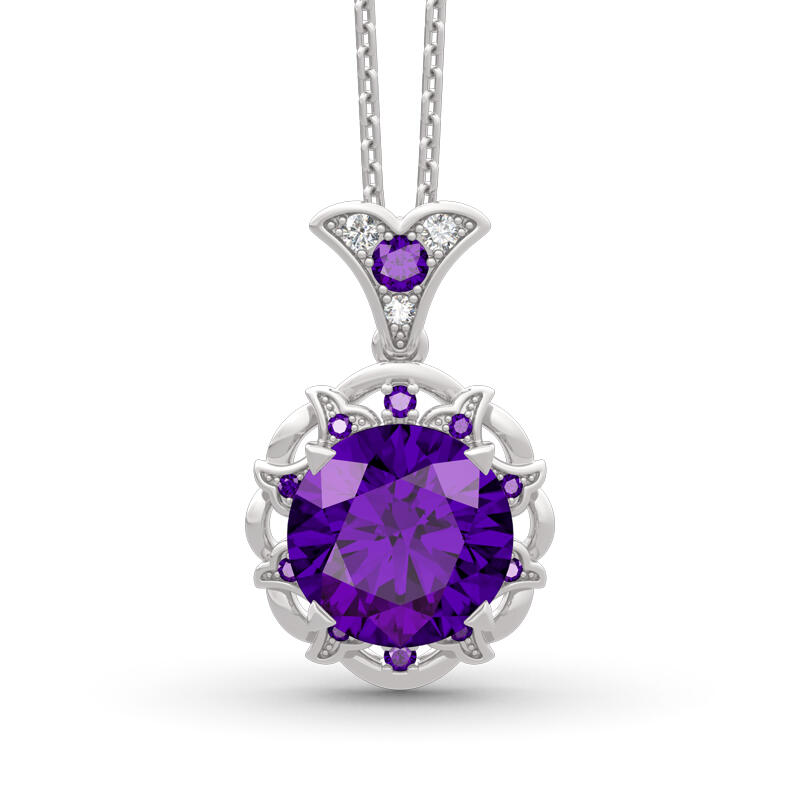 Jeulia Amethyst Flower Round Cut Sterling Silver Jewelry Set