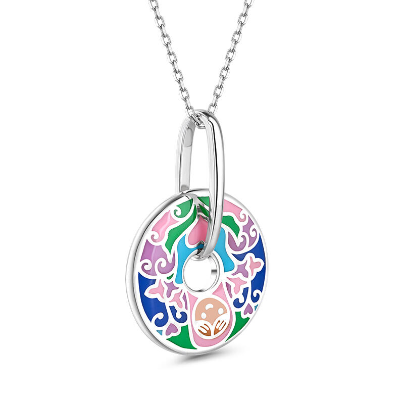Jeulia "Miracle" Face Enamel Sterling Silver Necklace