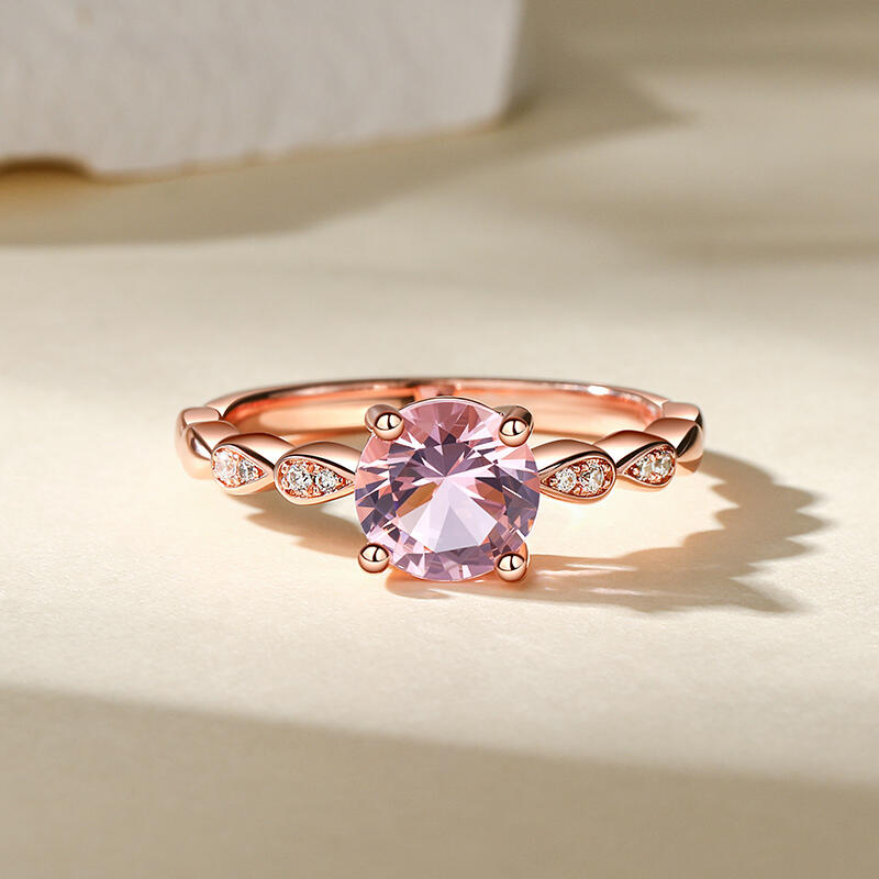 Jeulia Round Cut Synthetic Morganite Sterling Silver Ring
