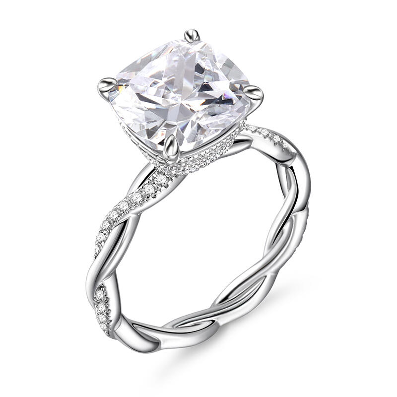 Jeulia Twist Cushion Cut Sterling Silver Ring