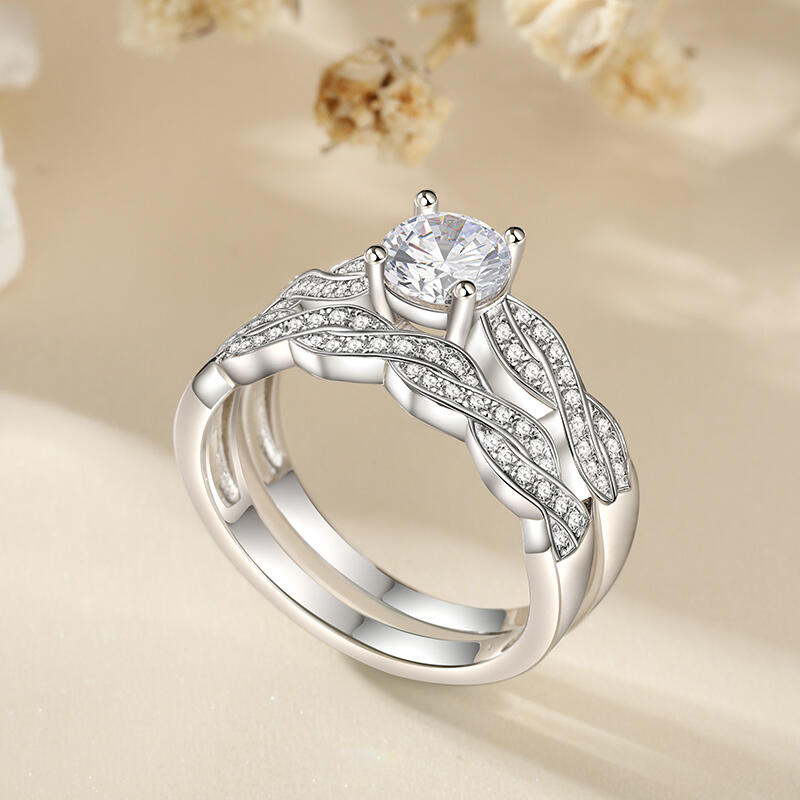 Jeulia Double Twisted Wedding Ring set Round Cut Sterling Silver