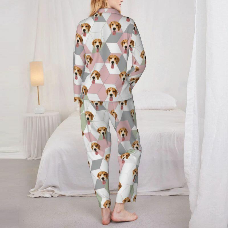 Pyjama personnalisé avec photo d'animal de compagnie, motif géométrique simple et élégant, cadeau pour elle
