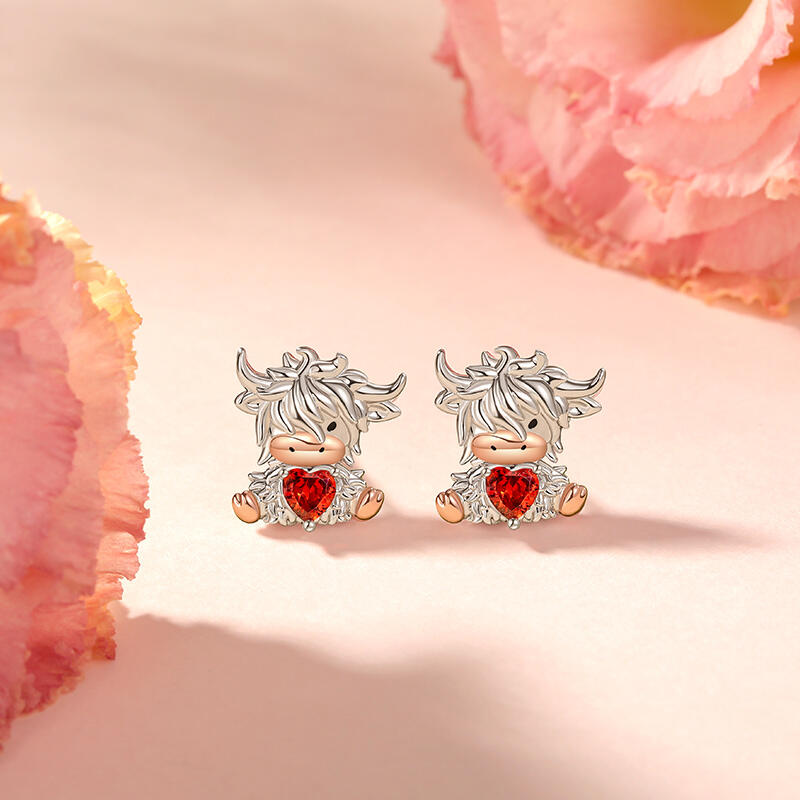 Jeulia Hug Me “Highland Cow” Ruby Heart Earrings