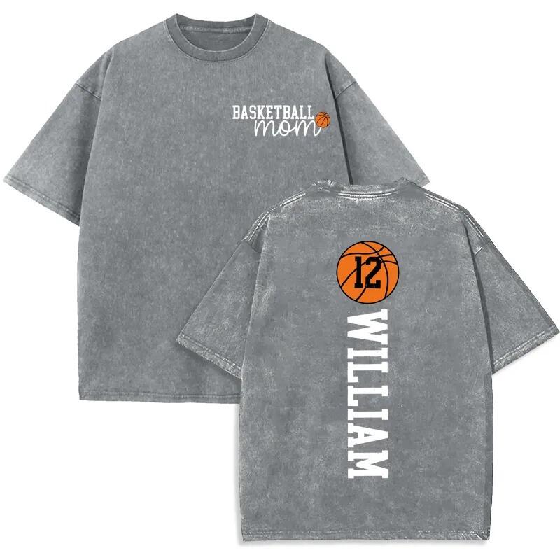 Personalized Washed T-shirt Basketball Custom Name and Jersey Number Perfect Gift for Sports Lover