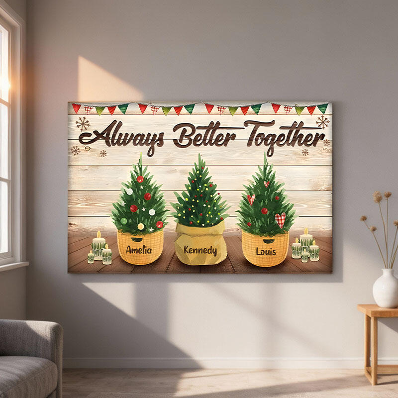 Personalisierte Wanddekoration aus Leinwand mit Namen und Topfpflanzen Tolles Weihnachtsgeschenk