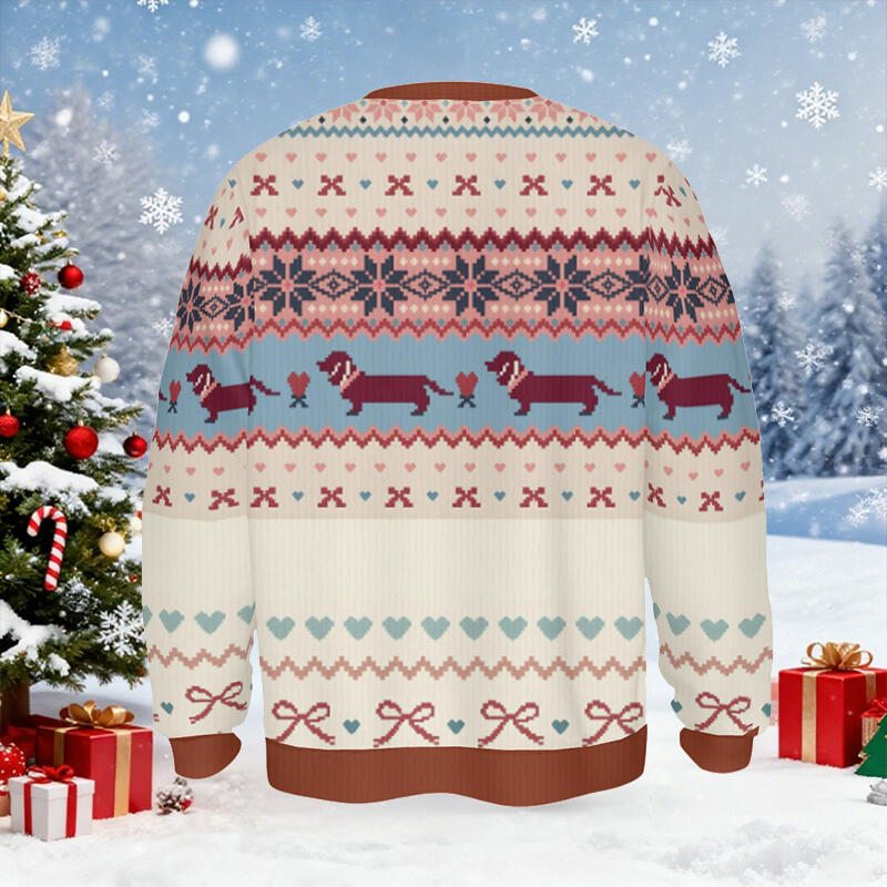 Personalized Ugly Sweater Unisex Custom Photo Dachshund Cute Pattern Design Christmas Gift for Pet Lovers