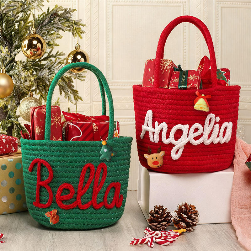 Personalised Name Christmas Gift Bag Storage Basket Funny Present for Children