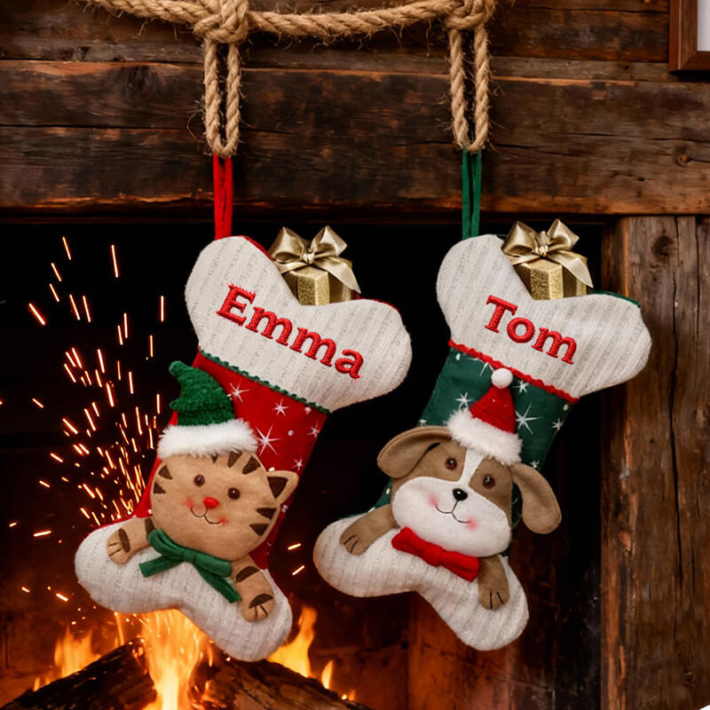 Personalized Pet-Patterned Christmas Stockings Custom Embroidered Name Gifts for Pet Owners