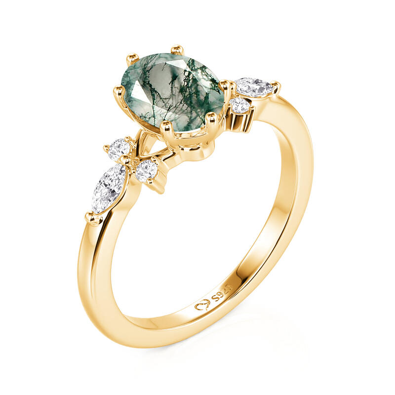 Jeulia Nature Inspired Oval Moss Agate Engagement Ring