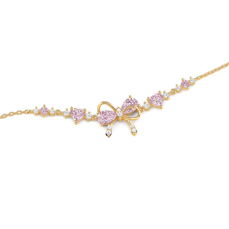 Jeulia Charming Heart Gold Bow Necklace Sterling Silver