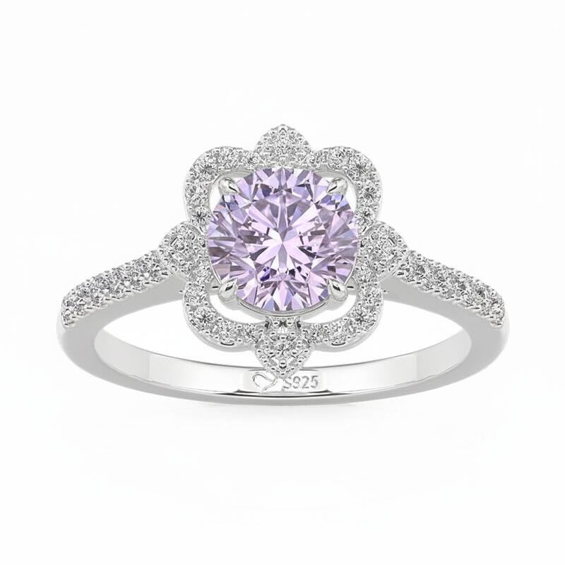 Jeulia Hollow Halo Custom Round Cut Engagement Ring with Birthstone