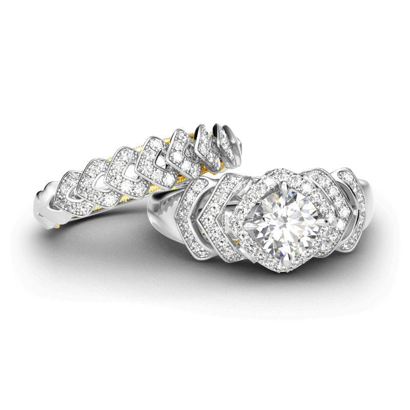 Jeulia Conjunto De Anillos Con Halo Moderno De Talla Redonda En Plata De Ley