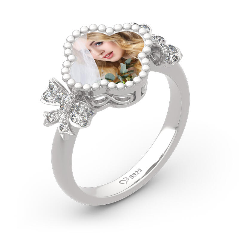 Jeulia "Lucky Filled of My Life" Sterling Silver Personalized Photo Ring