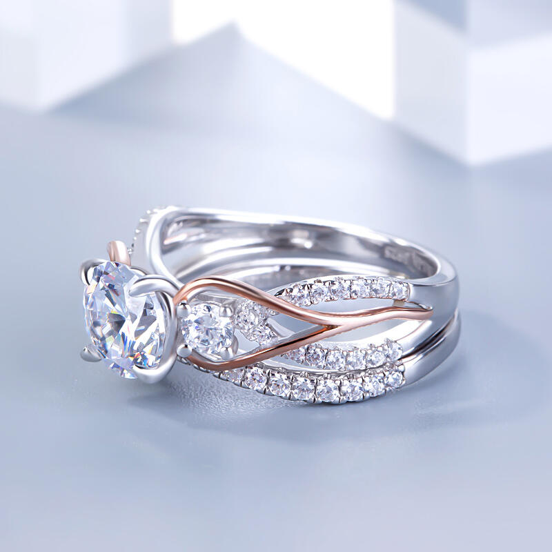 Jeulia Ensemble de bagues Double empilables en argent pour femmes pierre de Zircon, fiançaille