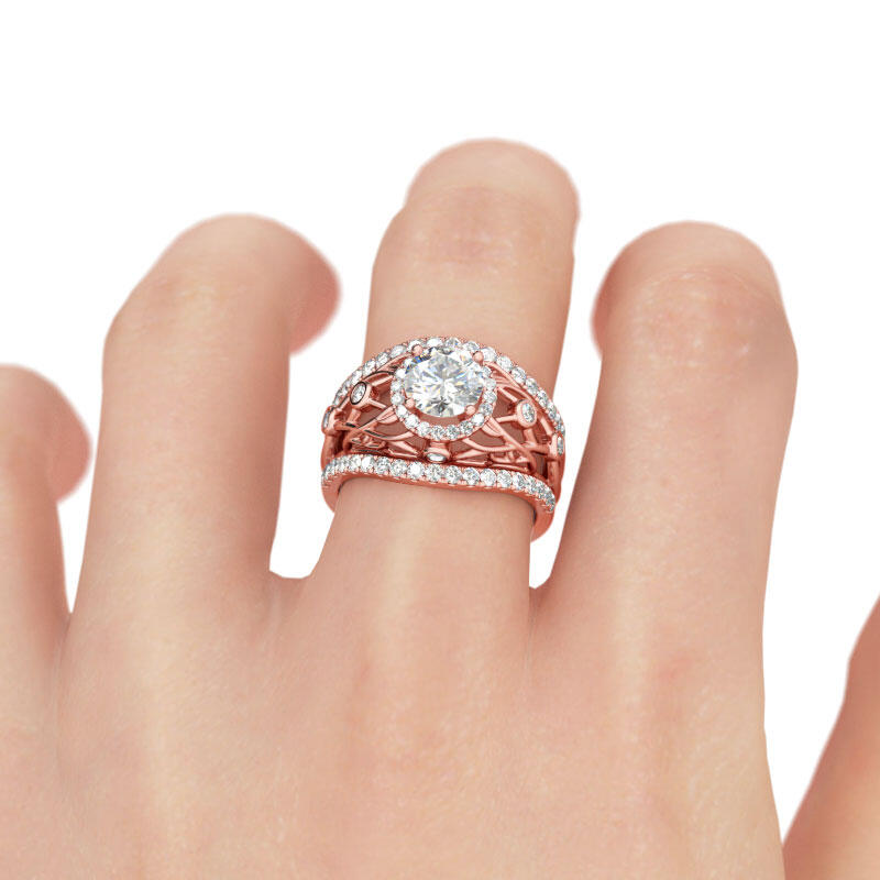 Jeulia 3PC Rose Gold Tone Round Cut Sterling Silver Ring Set