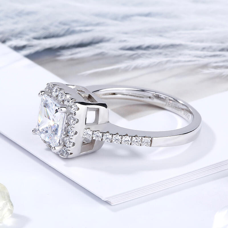 Jeulia Halo Princess Cut Sterling Silver Ring