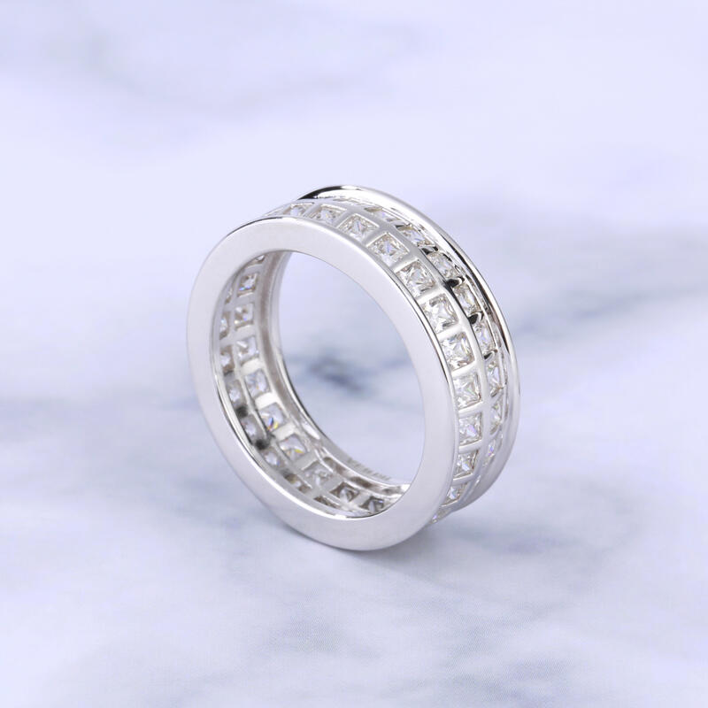 Jeulia Bezel Set Princess Cut Sterling Silver Men's Band