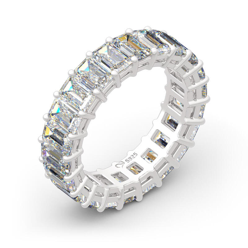 Jeulia Emerald Cut Eternity Sterling Silver Women's Band