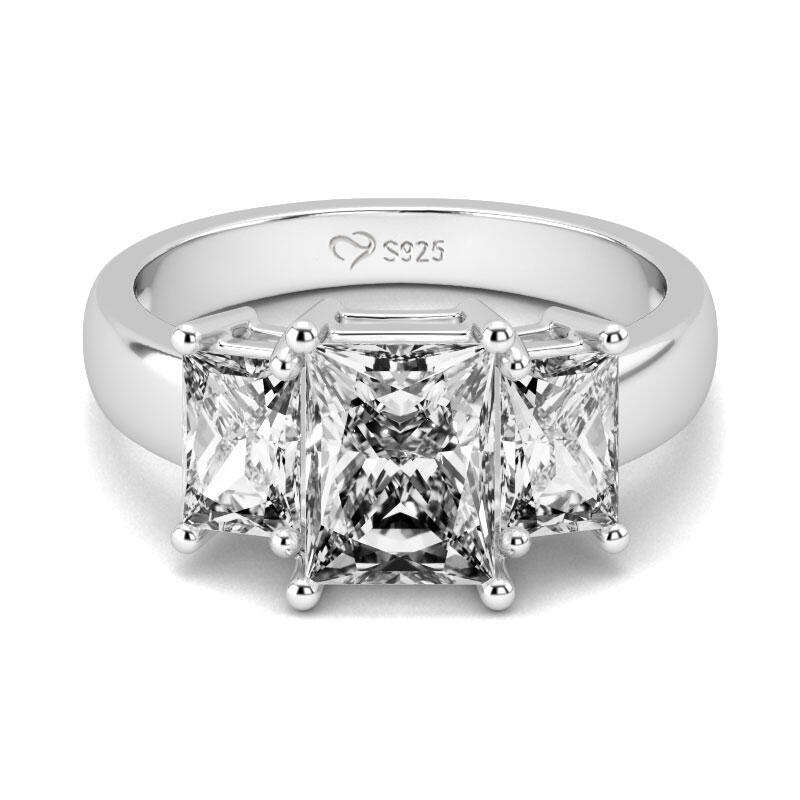 Jeulia Three Stone Radiant Cut Sterling Silver Ring