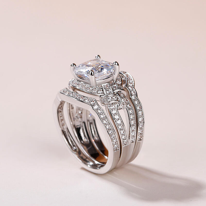 Jeulia 3PC Knot Design Cushion Cut Sterling Silver Ring