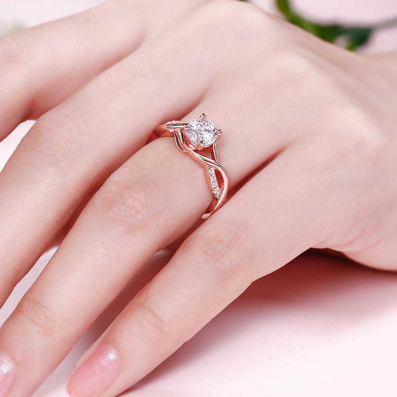 Jeulia Twist Design Round Cut Sterling Silver Ring