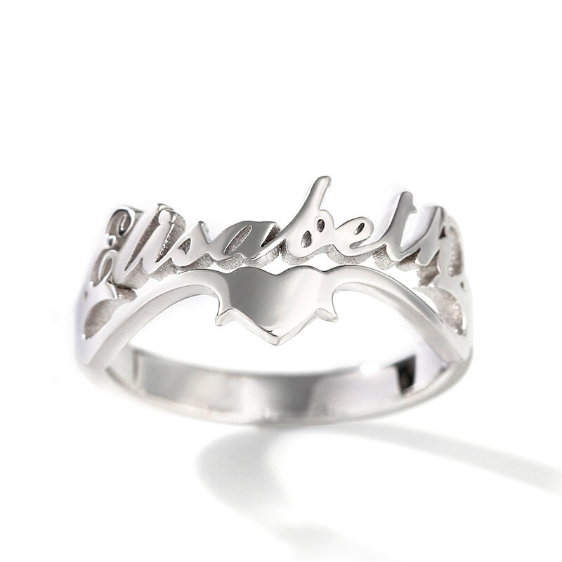 Jeulia "Keep Love in Your Heart" Personalized Sterling Silver Name Ring