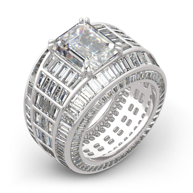 Jeulia Wide Shank Emerald Cut Sterling Silver Ring