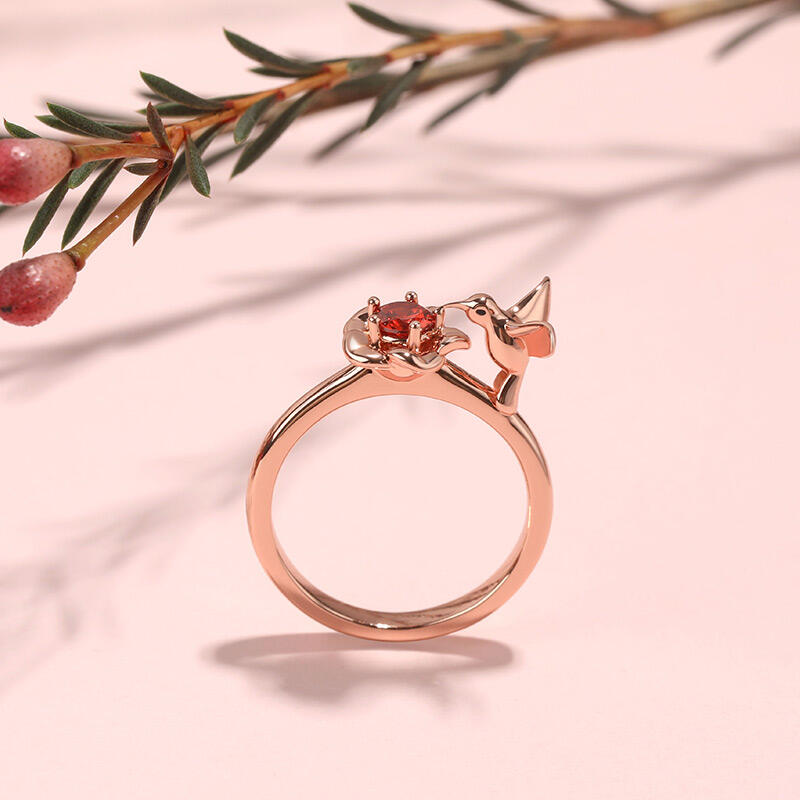 Jeulia Hug Me "Hummingbird＆Flower" Sterling Silver Ring